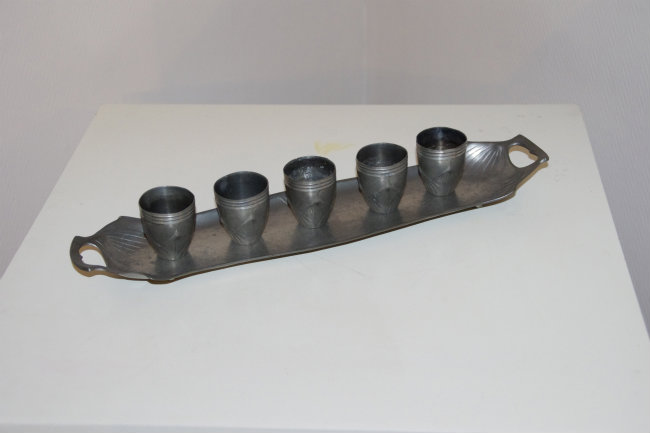Art nouveau pewter liquor set
